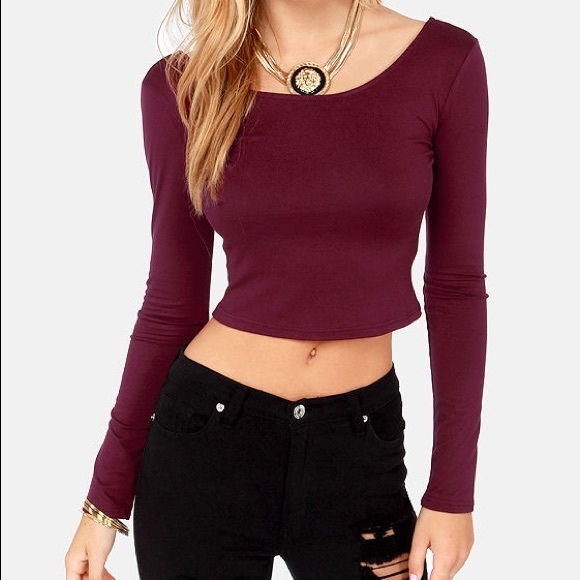 Medium Maroon Long Sleeve Crop Top size